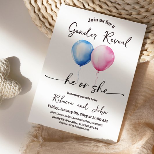 Watercolor Er oder Sie Ballon Geschlecht Enthüllun Einladung