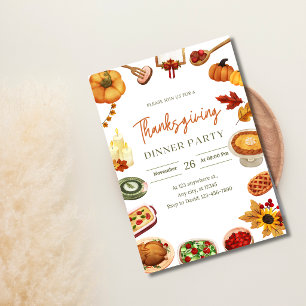 Watercolor-Erntedankfest-Dinnerparty Einladung