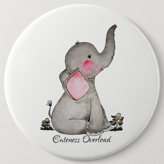 Watercolor-erröten niedlicher Baby-Elefant mit u. Button (Vorderseite)