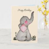Watercolor-erröten niedlicher Baby-Elefant mit u. Karte (Gelbe Blume)