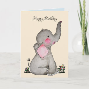 Watercolor-erröten niedlicher Baby-Elefant mit u. Karte