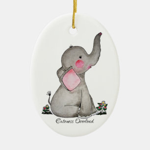 Watercolor-erröten niedlicher Baby-Elefant mit u. Keramik Ornament