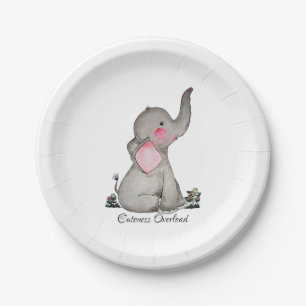Watercolor-erröten niedlicher Baby-Elefant mit u. Pappteller