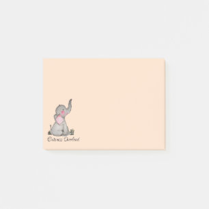Watercolor-erröten niedlicher Baby-Elefant mit u. Post-it Klebezettel