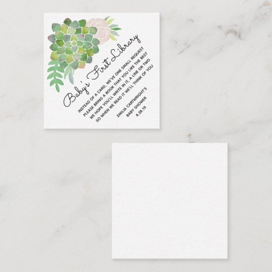 Watercolor erröten Rosen-und Succulent-erste Begleitkarte (Vorne/Hinten)