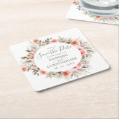 Watercolor erröten RoseWreath Save the Date Rechteckiger Pappuntersetzer (angewinkelt)