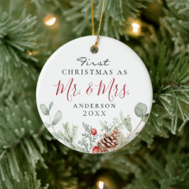 Watercolor Erster Weihnachtsmann Herr + Frau Ornam Keramik Ornament