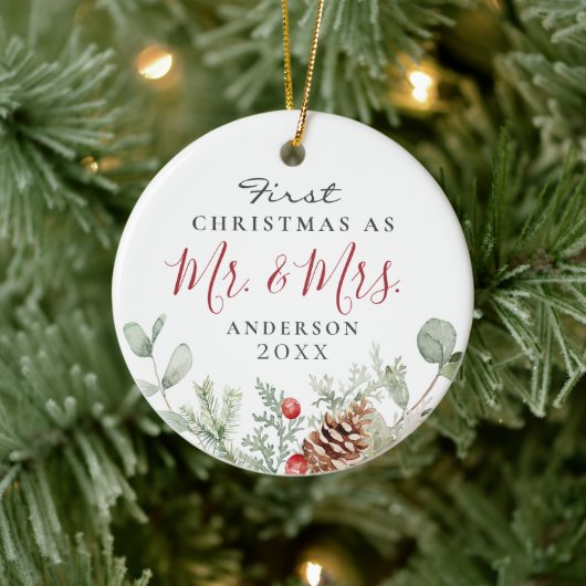 Watercolor Erster Weihnachtsmann Herr + Frau Ornam Keramik Ornament (Baum)
