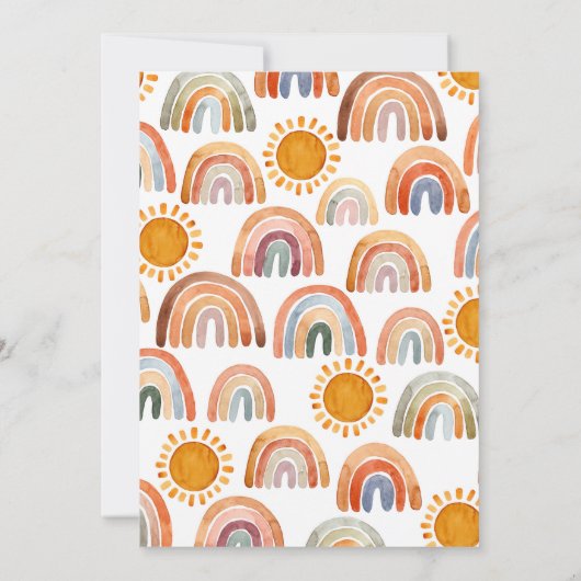 Watercolor Erstgeburt Modern Boho Rainbow Einladung (Rückseite)