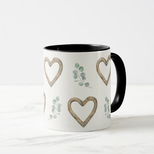 Watercolor eucalyptus and wood hearts tasse (VorderseiteRechts)