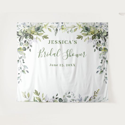 Watercolor Eucalyptus Bridal Shower Foto Backdrop Wandteppich (Vorderseite (Horizontal))