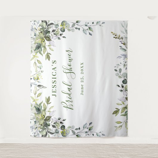 Watercolor Eucalyptus Bridal Shower Foto Backdrop Wandteppich (Vorderseite)