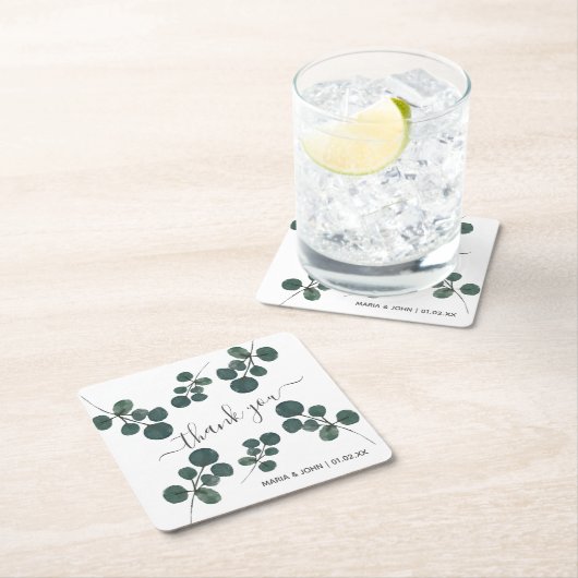 Watercolor Eucalyptus Green Danke Rechteckiger Pappuntersetzer (Vor Ort)