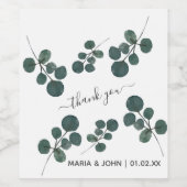 Watercolor Eucalyptus Green Danke Weinetikett (Einzelnes Label)