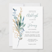 Watercolor Eucalyptus Green Gold Wedding Einladung (Vorderseite)