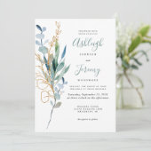 Watercolor Eucalyptus Green Gold Wedding Einladung (Stehend Vorderseite)