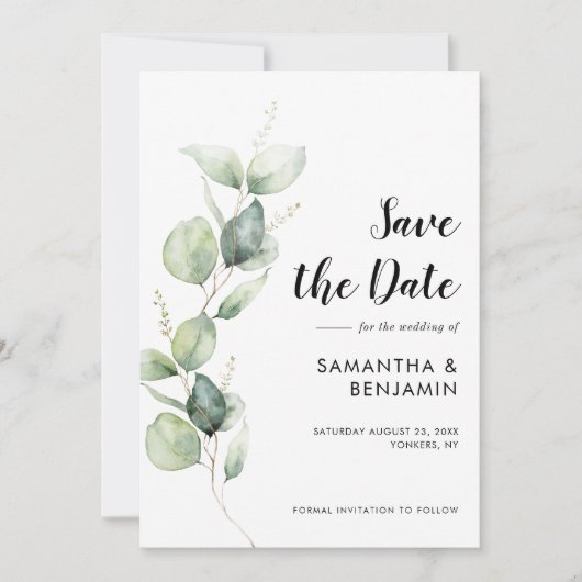 Watercolor Eucalyptus Greenery Wedding Save The Date (Vorderseite)