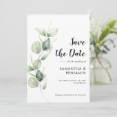 Watercolor Eucalyptus Greenery Wedding Save The Date (Stehend Vorderseite)