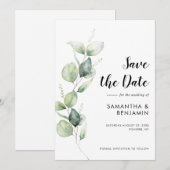 Watercolor Eucalyptus Greenery Wedding Save The Date (Vorne/Hinten)