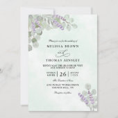 Watercolor Eucalyptus Lavender QR Code Wedding Einladung (Vorderseite)