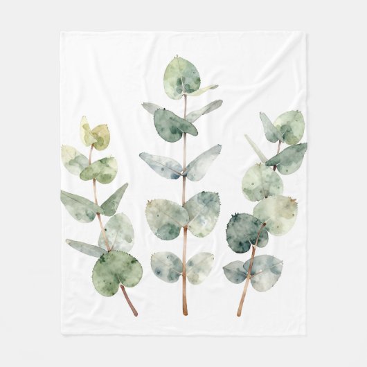 Watercolor Eucalyptus Leaves Botanical Fleecedecke (Vorderseite)