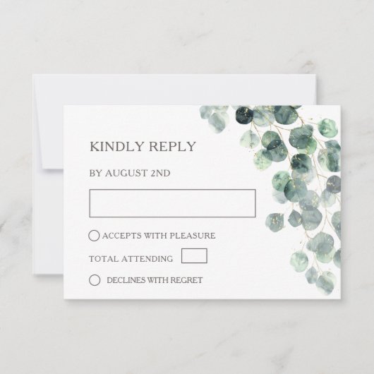 Watercolor Eucalyptus Leaves Wedding RSVP Karte (Vorderseite)