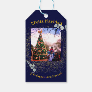 Watercolor Eucalyptus Modern Feliz Navidad Glitter Geschenkanhänger