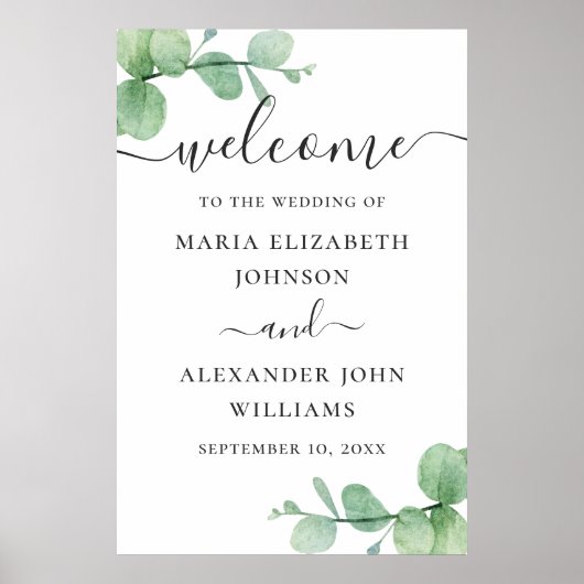 Watercolor eucalyptus script wedding welcome poster (Vorne)