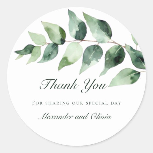 Watercolor Eucalyptus Wedding Favor | White Runder Aufkleber (Vorderseite)