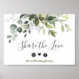 Watercolor Eucalyptus Wedding Hashtag Sign Poster