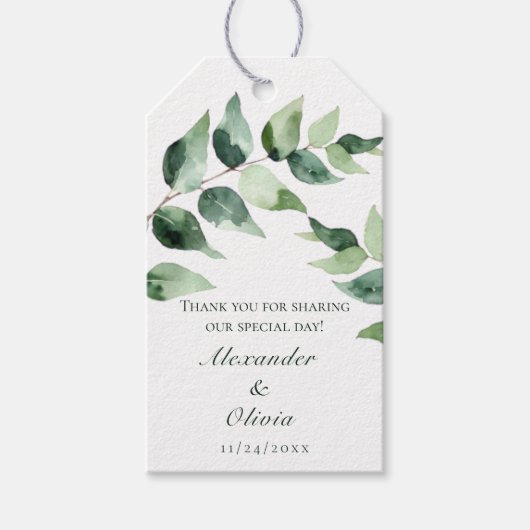Watercolor Eucalyptus Wedding | White Geschenkanhänger (Vorderseite)
