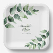 Watercolor Eucalyptus Wedding | White Pappteller (Vorderseite)