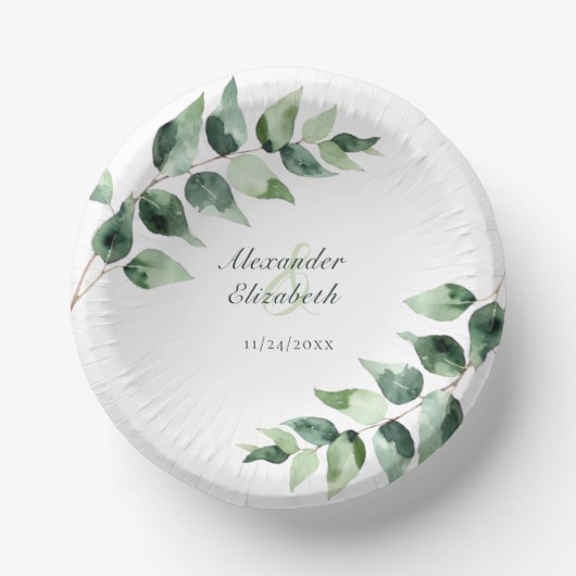 Watercolor Eucalyptus Wedding | White Pappteller (Vorderseite)