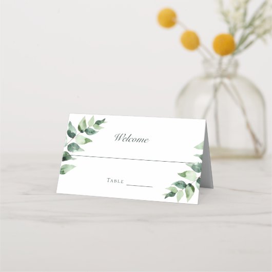 Watercolor Eucalyptus Wedding | White Platzkarte (Vorderseite)