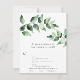 Watercolor Eucalyptus Wedding | White RSVP Karte
