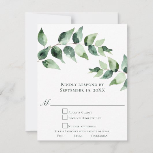 Watercolor Eucalyptus Wedding | White RSVP Karte (Vorderseite)