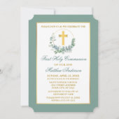 Watercolor Eucalyptus Wreath Gold Communion Einladung (Vorderseite)