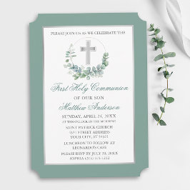 Watercolor Eucalyptus Wreath Silver Communion Einladung