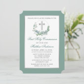 Watercolor Eucalyptus Wreath Silver Communion Einladung (Stehend Vorderseite)