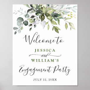 Watercolor-Eukalyptus-Grün-Verlobungsfeier Poster