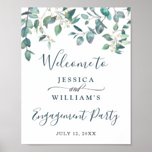 Watercolor-Eukalyptus-Grün-Verlobungsparty Poster