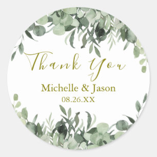 Watercolor-Eukalyptus-Grünzeug Hochzeit Danke   Runder Aufkleber