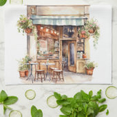 Watercolor European Street Café Geschirrtuch (Gefaltet)
