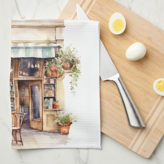 Watercolor European Street Café Geschirrtuch (Viertel Falte)