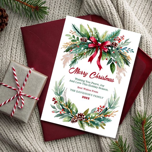 Watercolor Evergreen Christmas Greeting Card Einladung