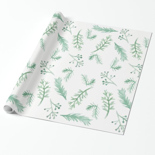 Watercolor Evergreen Holiday Wrapping Paper Geschenkpapier (Ungerollt)