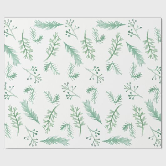 Watercolor Evergreen Holiday Wrapping Paper Geschenkpapier (Flach)