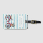 Watercolor-Fahrrad-hübsches gestreiftes Gepäckanhänger (Vorderseite (Horizontal))