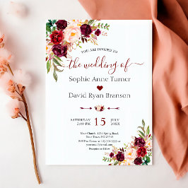 Watercolor Fall Burgund Rote Blume Hochzeit Einladung