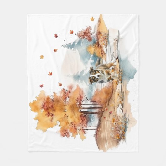 Watercolor Fall Dog Design - Australian Shepherd Fleecedecke (Vorderseite)